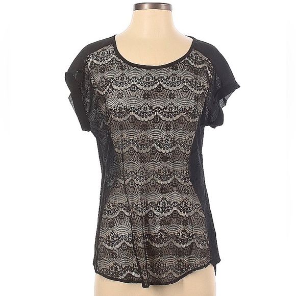 Express Tops - Delicate sheer black lace front top (fits a medium)
